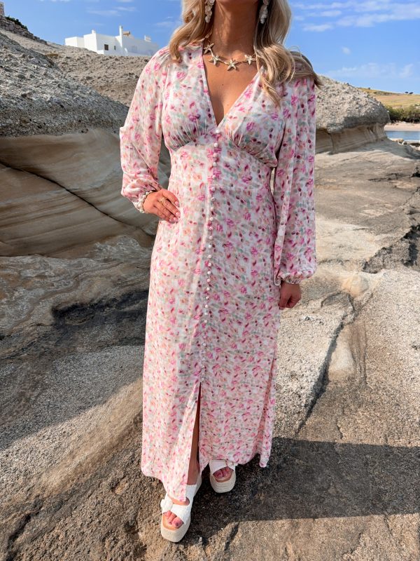 Jana Långklänning - Rosa Mönstrad