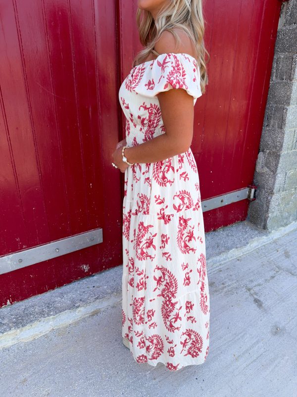 Smock Klänning - Paisley - Röd/Cream - Bild 6