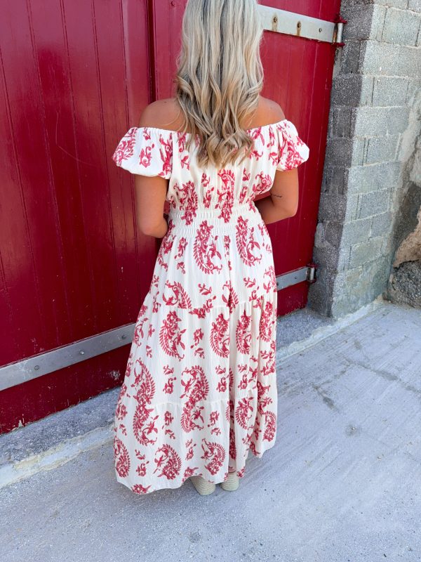 Smock Klänning - Paisley - Röd/Cream - Bild 7