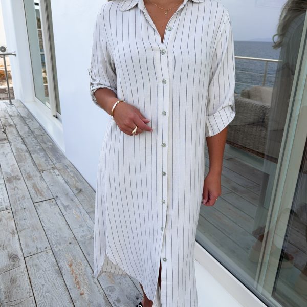 Randig Skjortklänning - Linne - Cream