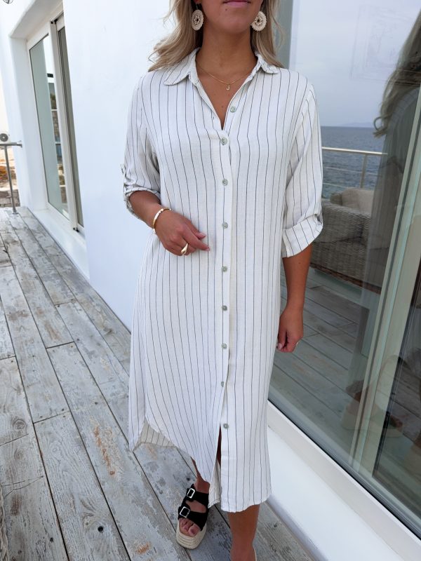 Randig Skjortklänning - Linne - Cream