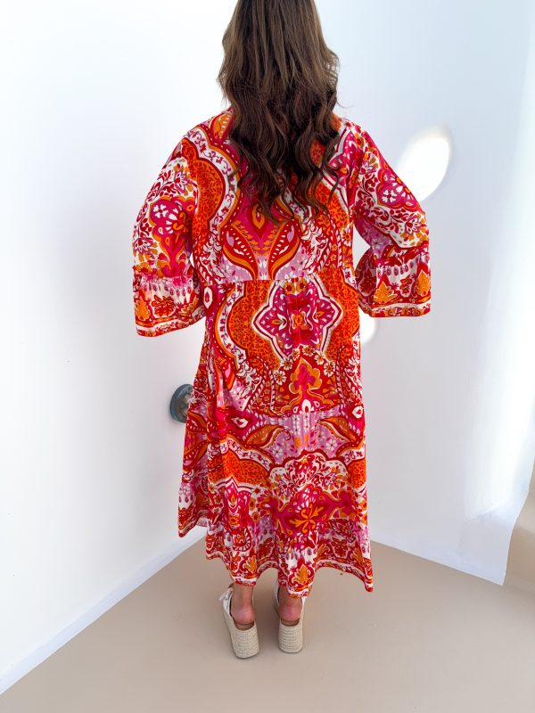 Röd/Orange - Paisley - Viskosklänning - Bild 5