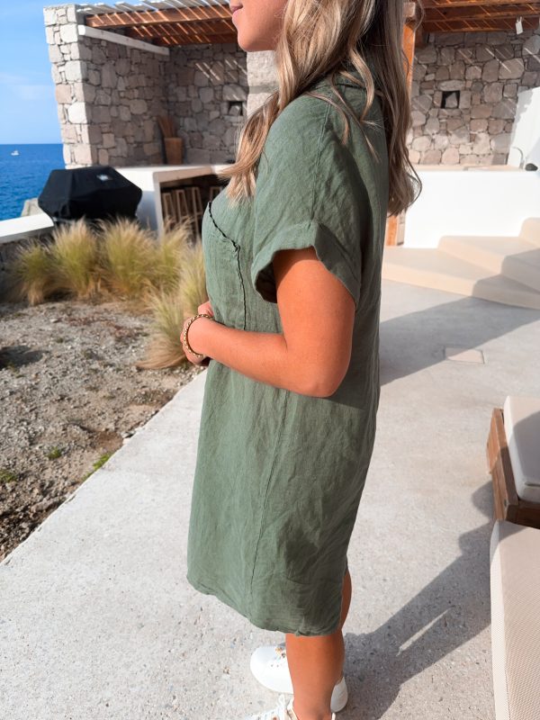Kort Skjortklänning - Linne - Khaki - Bild 3