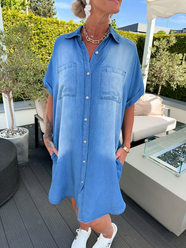 Kort Jeans Skjortklänning - Medium Wash