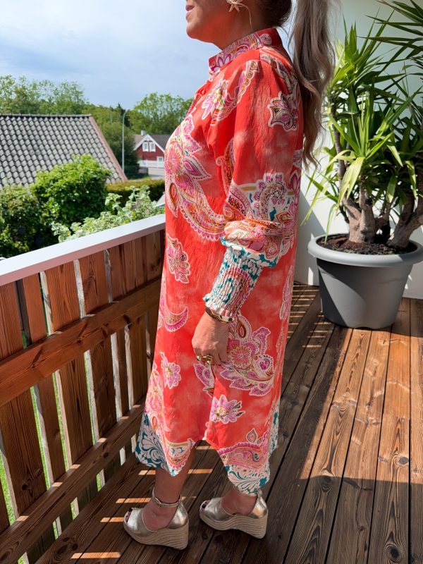 Mönstrad Skjortklänning - Paisley Korall - Bild 4