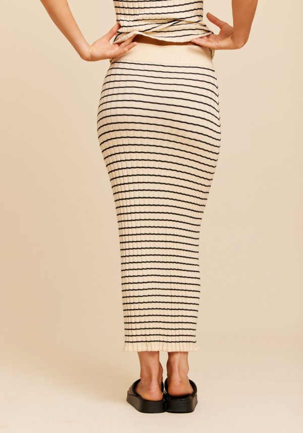 Randig Ribbstickad Kjol - Beige/Svart - Bild 4
