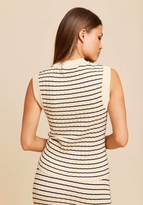 Randig Ribbstickad Topp - Beige/Svart - Bild 4