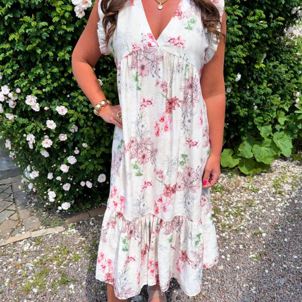 Blommönstrad Klänning - Beige/Rosa