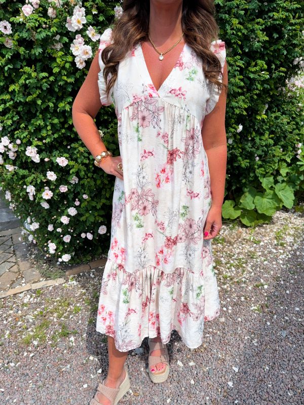 Blommönstrad Klänning - Beige/Rosa