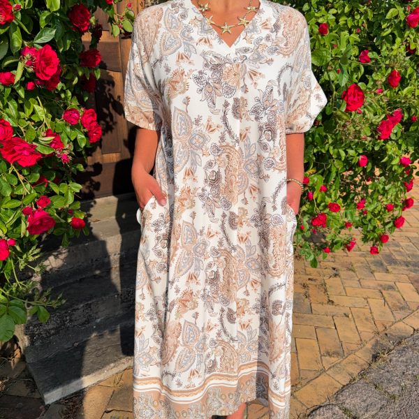 Paisleyklänning - Alida - Beige/Grå