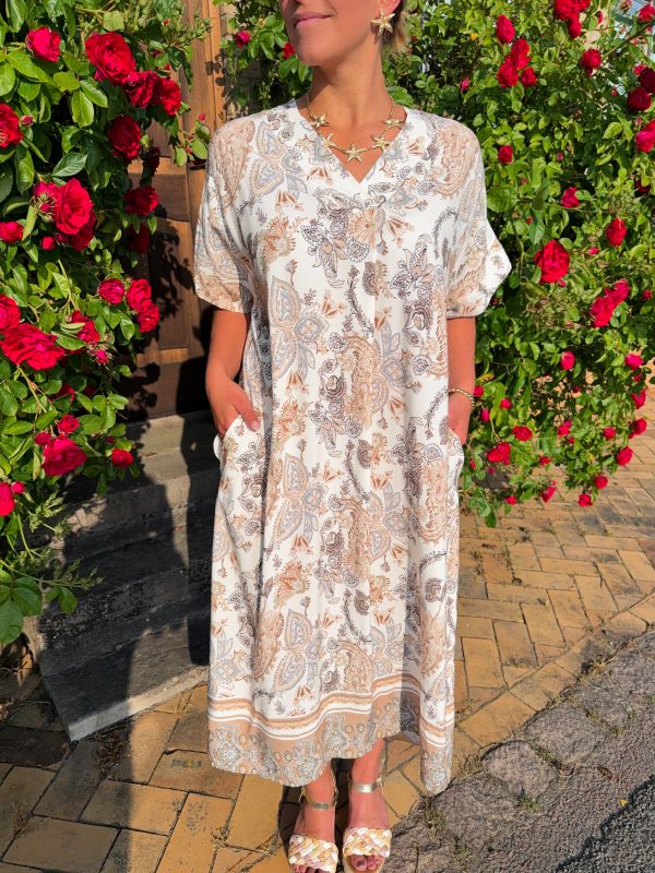 Paisleyklänning - Alida - Beige/Grå