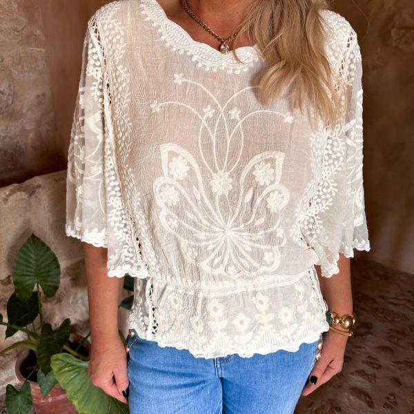 Beige Butterfly Blus