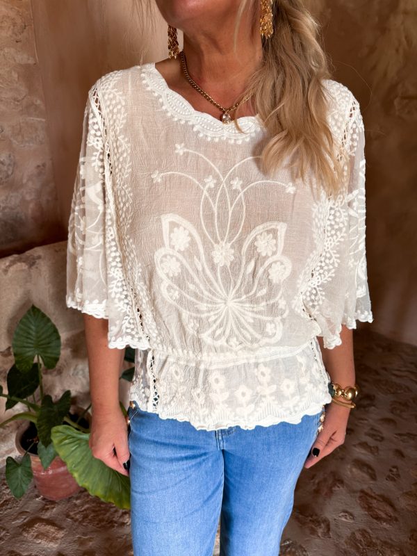 Beige Butterfly Blus