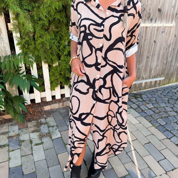 Mönstrad Skjortklänning - Beige/Svart