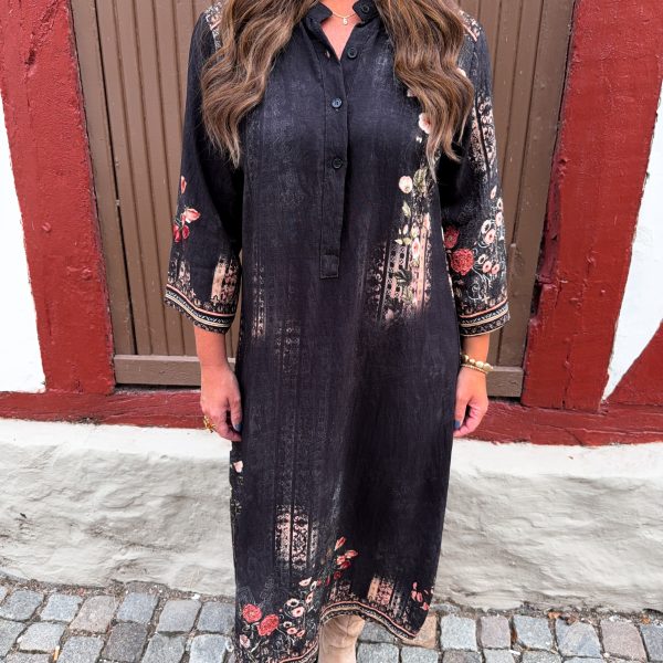 Mönstrad Skjortklänning - Flower Svart