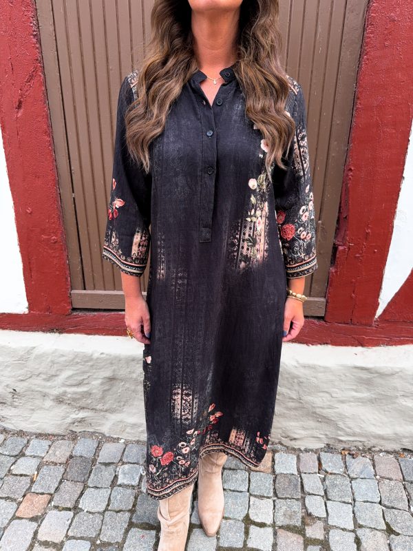Mönstrad Skjortklänning - Flower Svart
