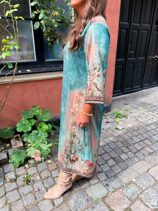 Mönstrad Skjortklänning - Flower Turkos - Bild 3