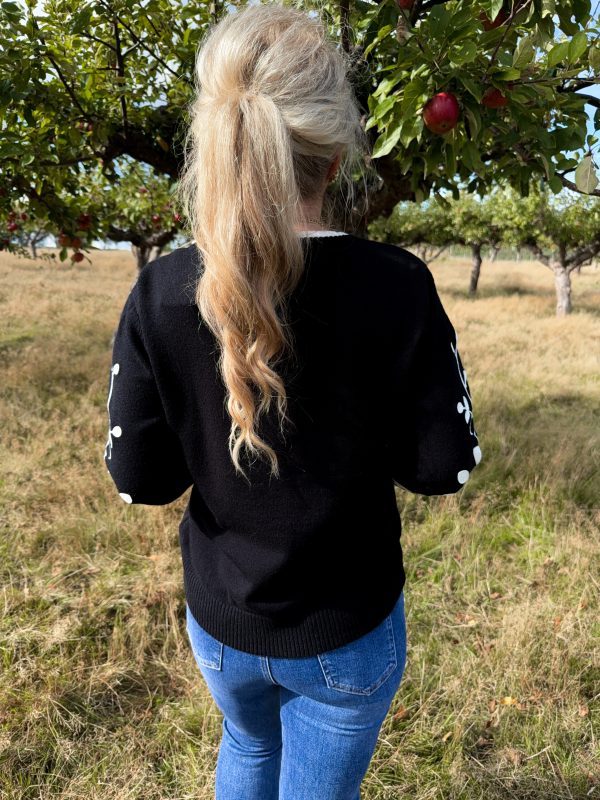 Stickad Tröja - Blommor - Svart - Bild 4