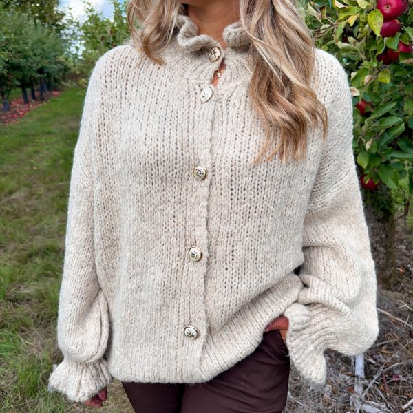 Stickad Kofta - Volang - Beige