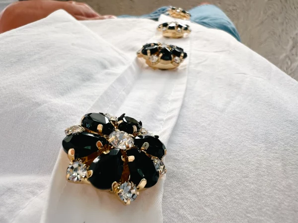 Flower Button Charm - Black/Gold