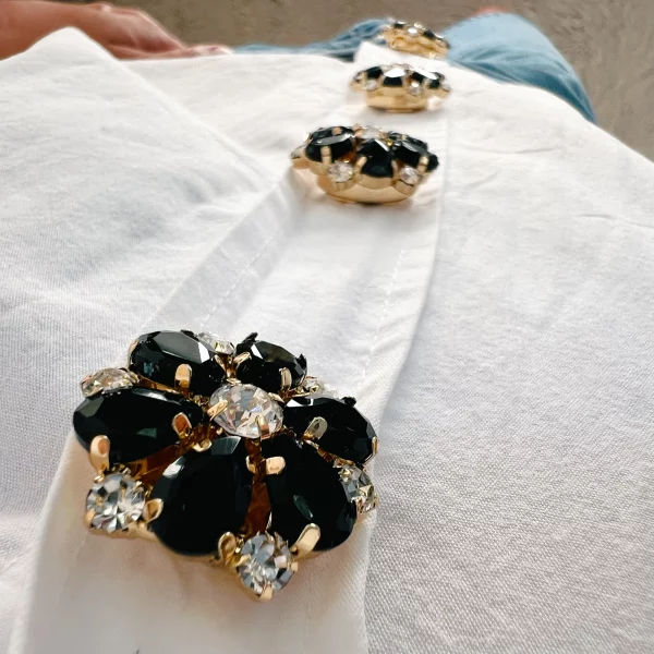 Flower Button Charm - Black/Gold