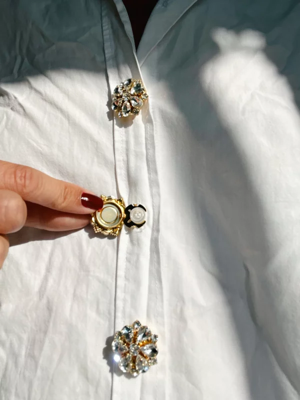 Flower Button Charm - White/Gold - Bild 3