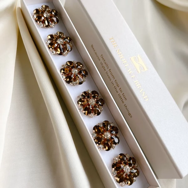 Brown Crystal Flower Button Charm