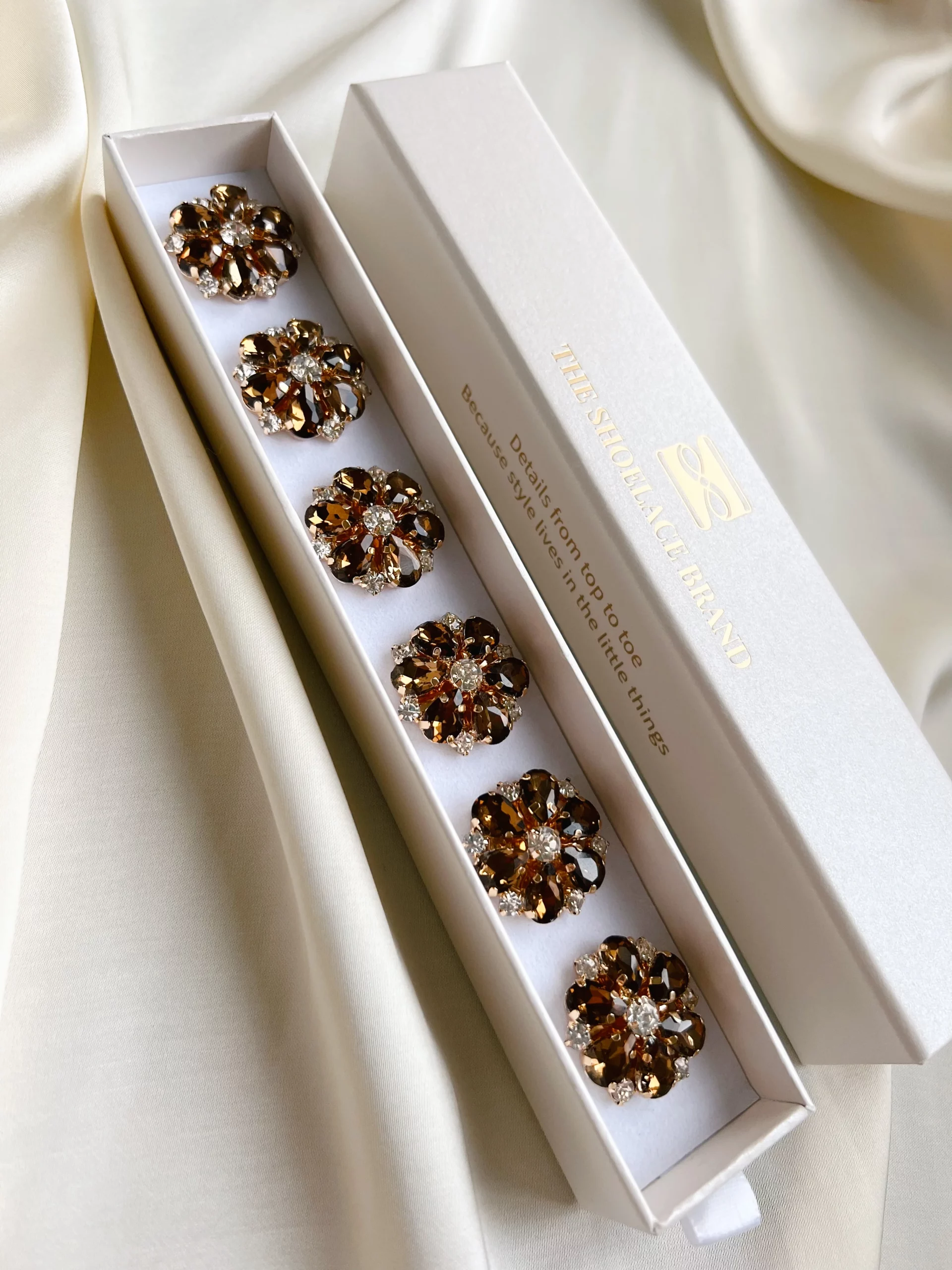 Brown Crystal Flower Button Charm