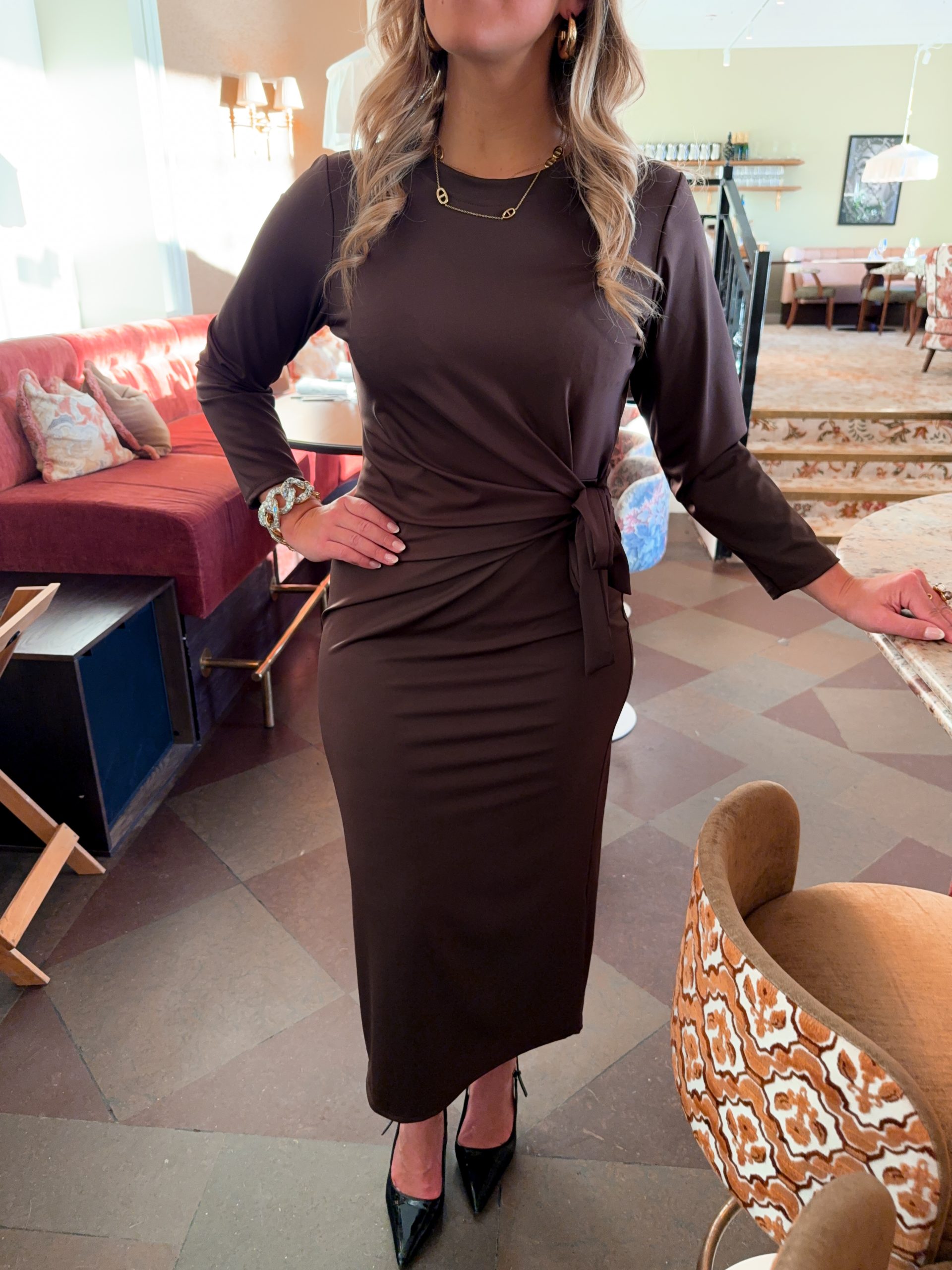 Brun Tight Klänning - Knyte