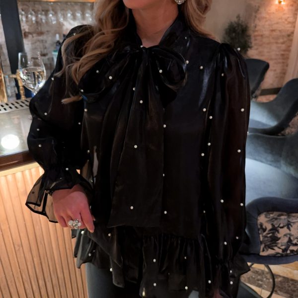 Svart Oversized Blus - Pärlor