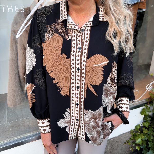 Viskosblus - Mönstrad Svart