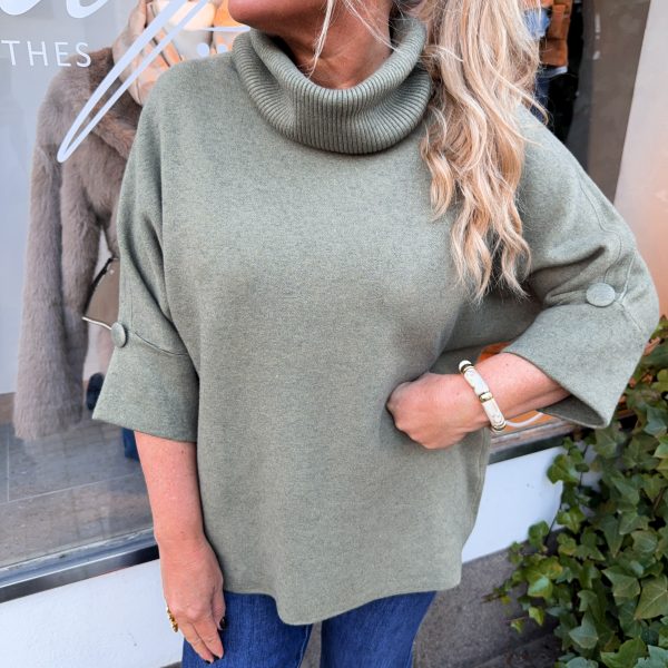 Finstickad Polotröja - Khaki