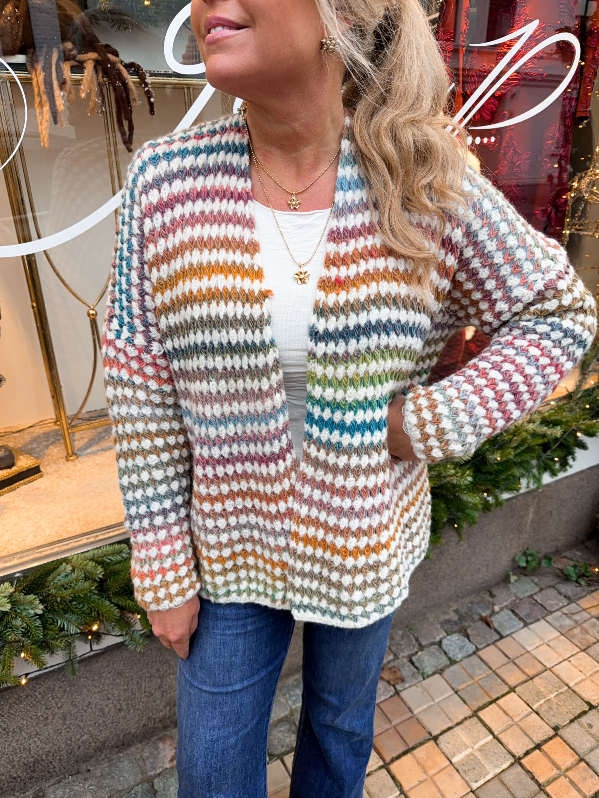 Randig Stickad Kofta - Multifärgad