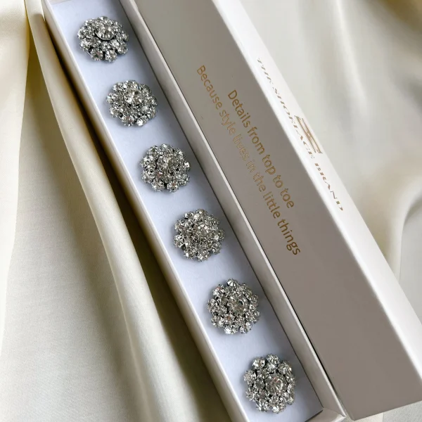 Crystal Flower Button Charm Silver