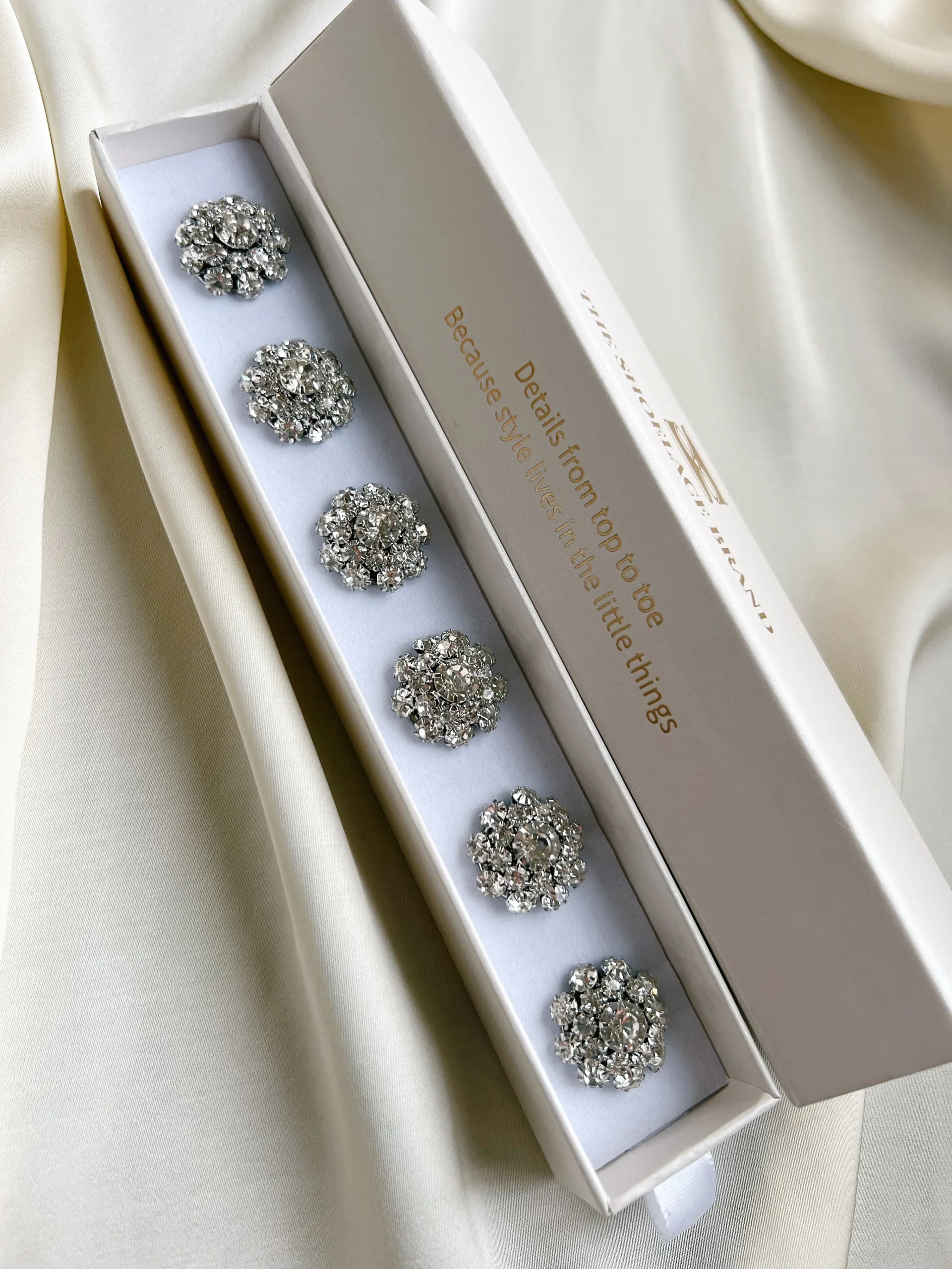 Crystal Flower Button Charm Silver