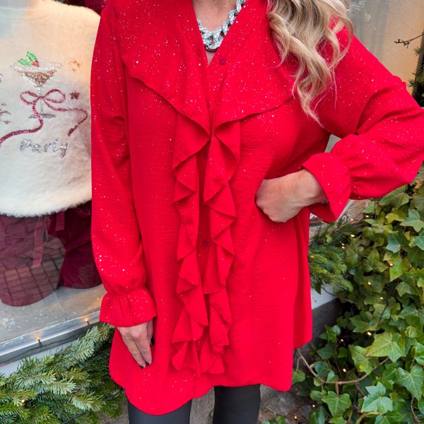 Glitter Volangtunika - Röd