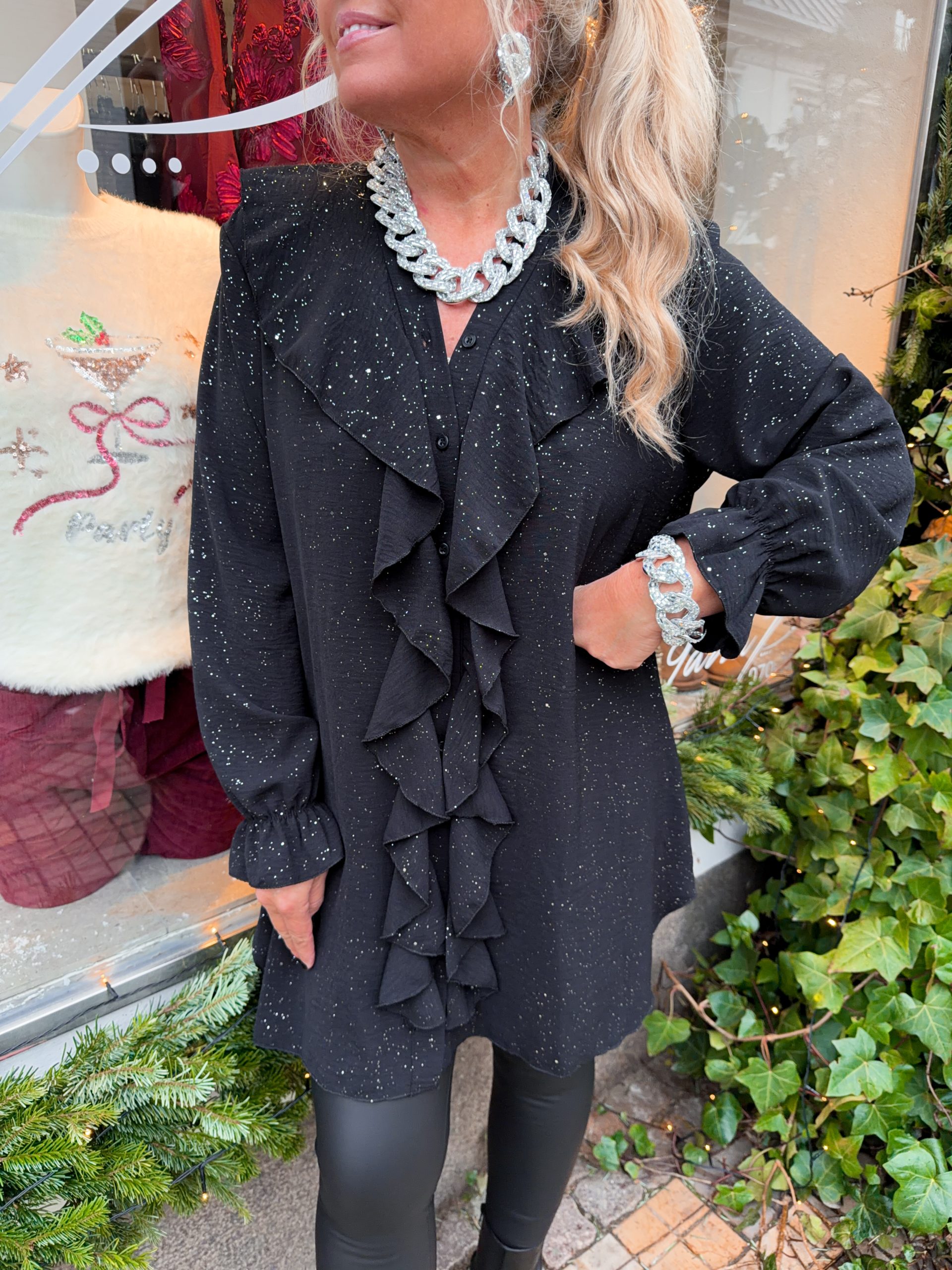 Glitter Volangtunika - Svart