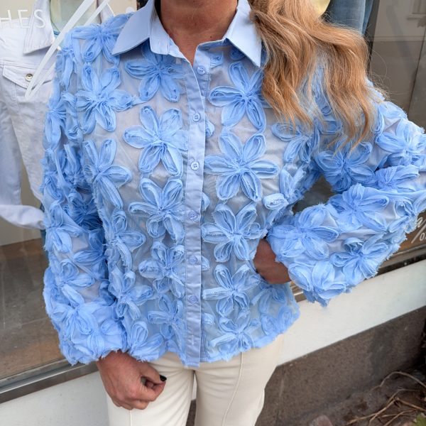 Skjortblus - Blommor - Blå