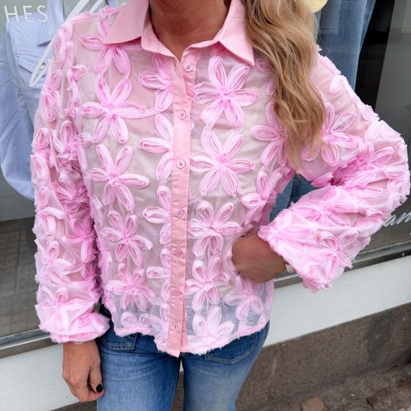 Skjortblus - Blommor - Rosa