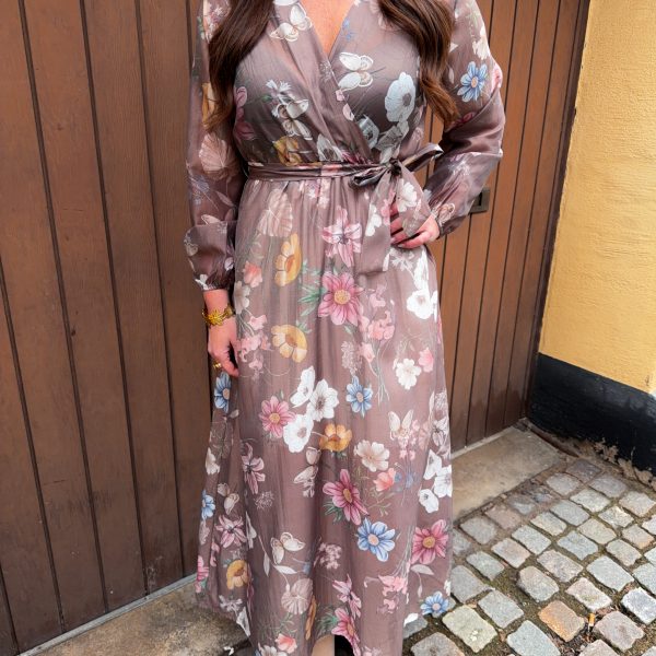 Blommönstrad Klänning - Ljusbrun