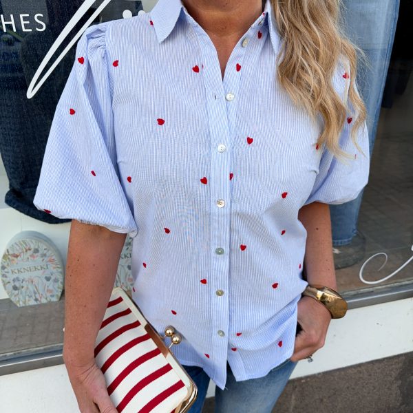 Puffärm Skjortblus - Hjärtan