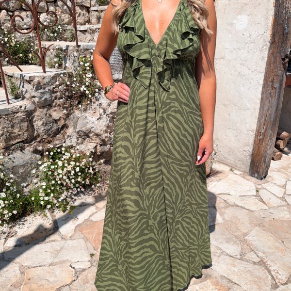 Jaden Ruffle Dress - Zebra Green