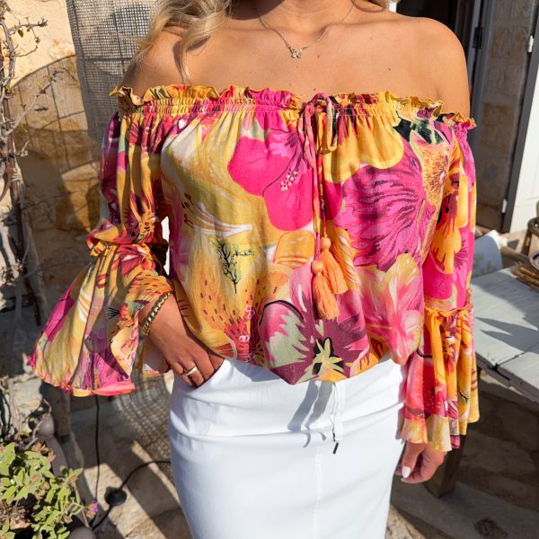 Sabrina Top - Orange Big Flower