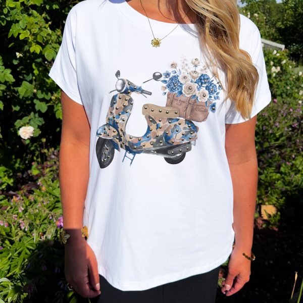 Vit T-Shirt - Blue Flower Vespa