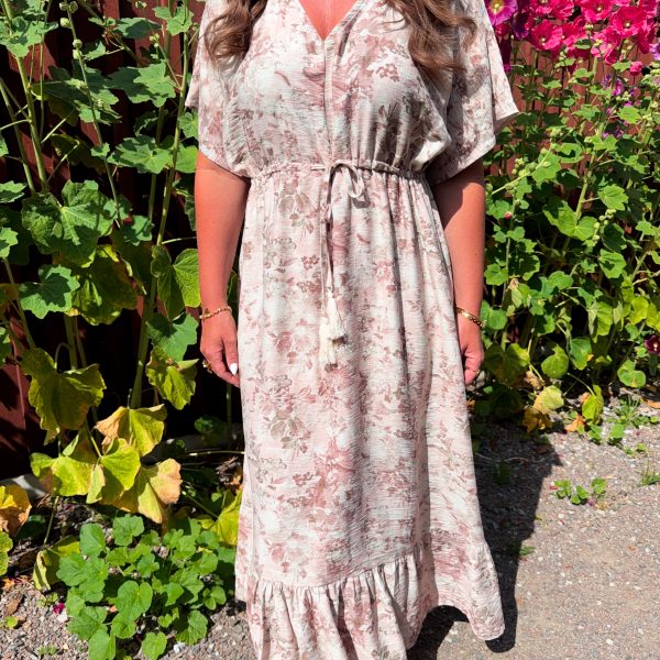 Blommönstrad Klänning - Beige/Ljusrosa