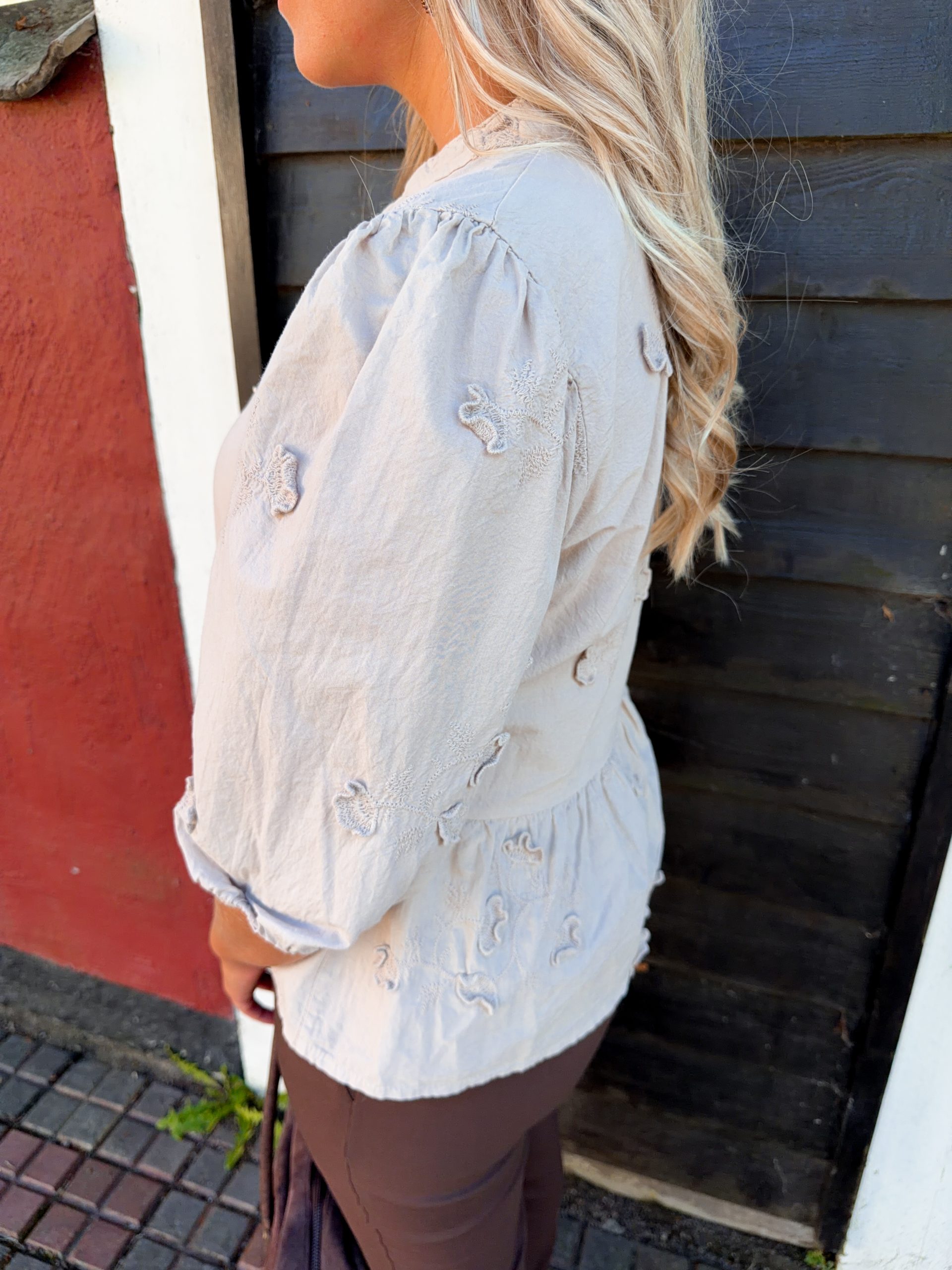 Bomullsblus - Beige - Bild 3