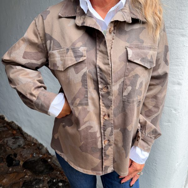 Jeansjacka - Beige Camouflage