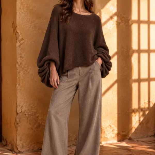 Vera - Romantic Knit Sweater - Dark Brown