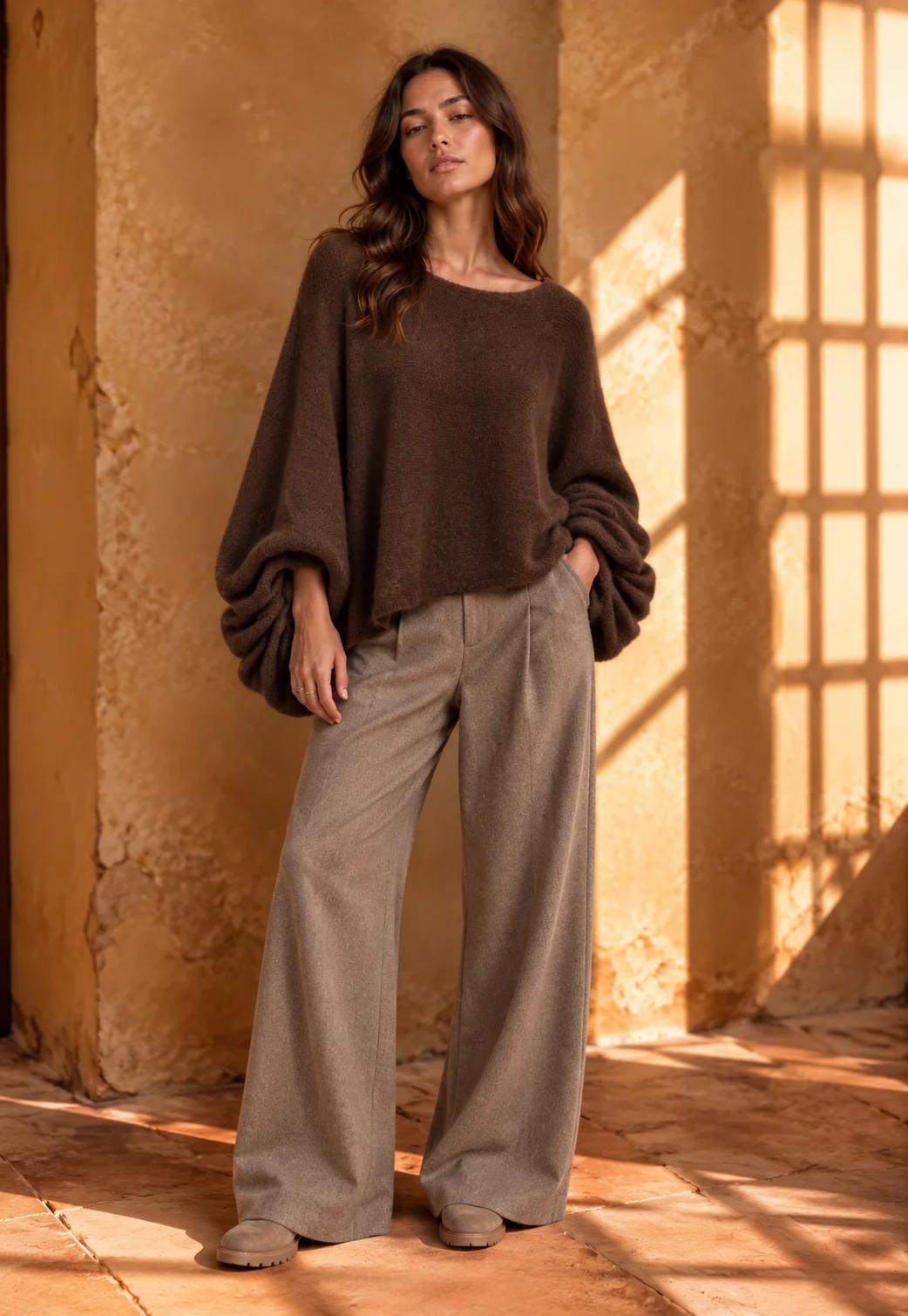 Vera - Romantic Knit Sweater - Dark Brown