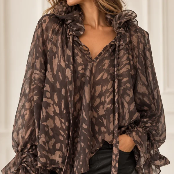 Ivy - Spots Blouse - Dusty Brown
